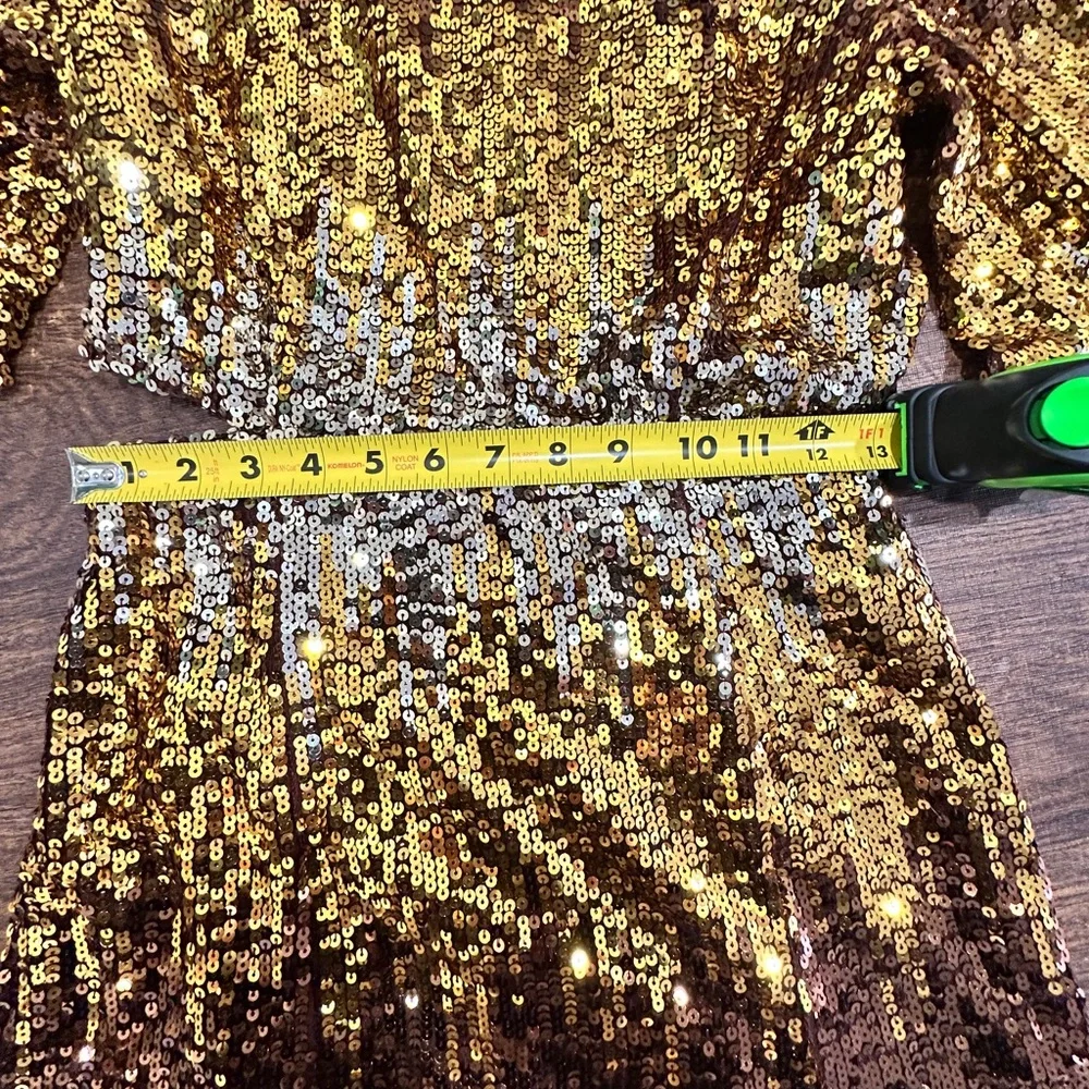 FRENCH CONNECTION Estari Sequin Cutout Gold Ombré Mini Dress - Size 2 - Picture 13 of 15